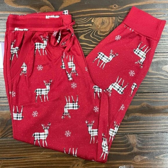 NEW XL 16-18 Women's Christmas Plaid Deer Sleep Joggers w/ Pockets - Picture 1 of 4